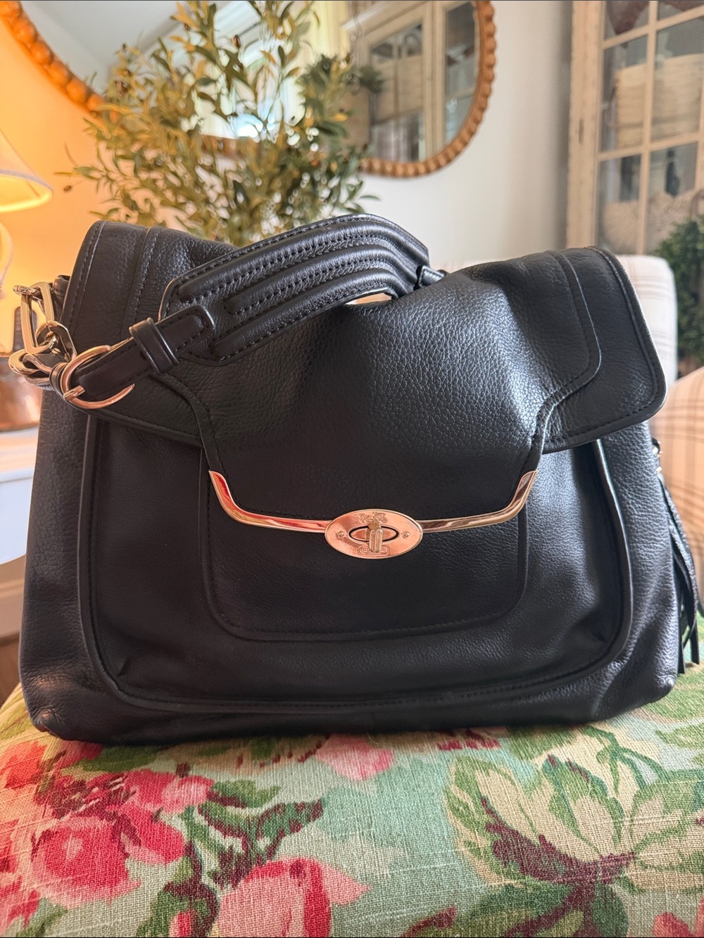 Coach Black Leather Shoulder Bag with Gold Hardware